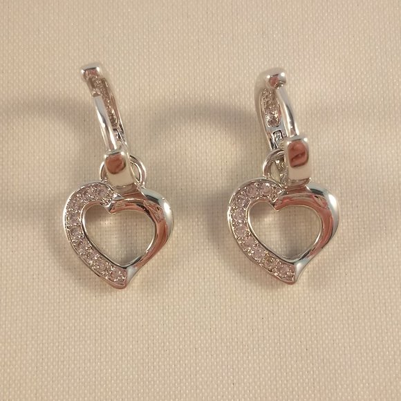 18K White Gold Filled Diamond Zircon Heart Hoop Dangle Earrings Party Gift - Picture 1 of 2